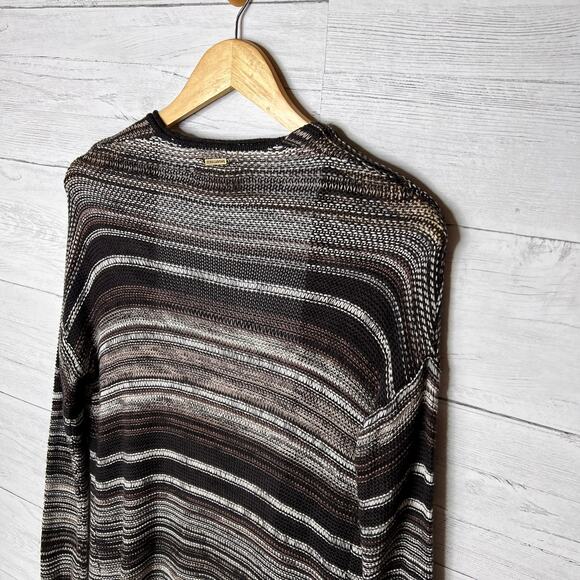 Billabong Cardigan Duster Womens Size S/P Brown with Pockets Striped Open Earthy - Picture 13 of 16